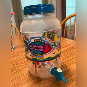 Vintage - New - Sun Country frosted acrylic pitcher & fish print glasses.